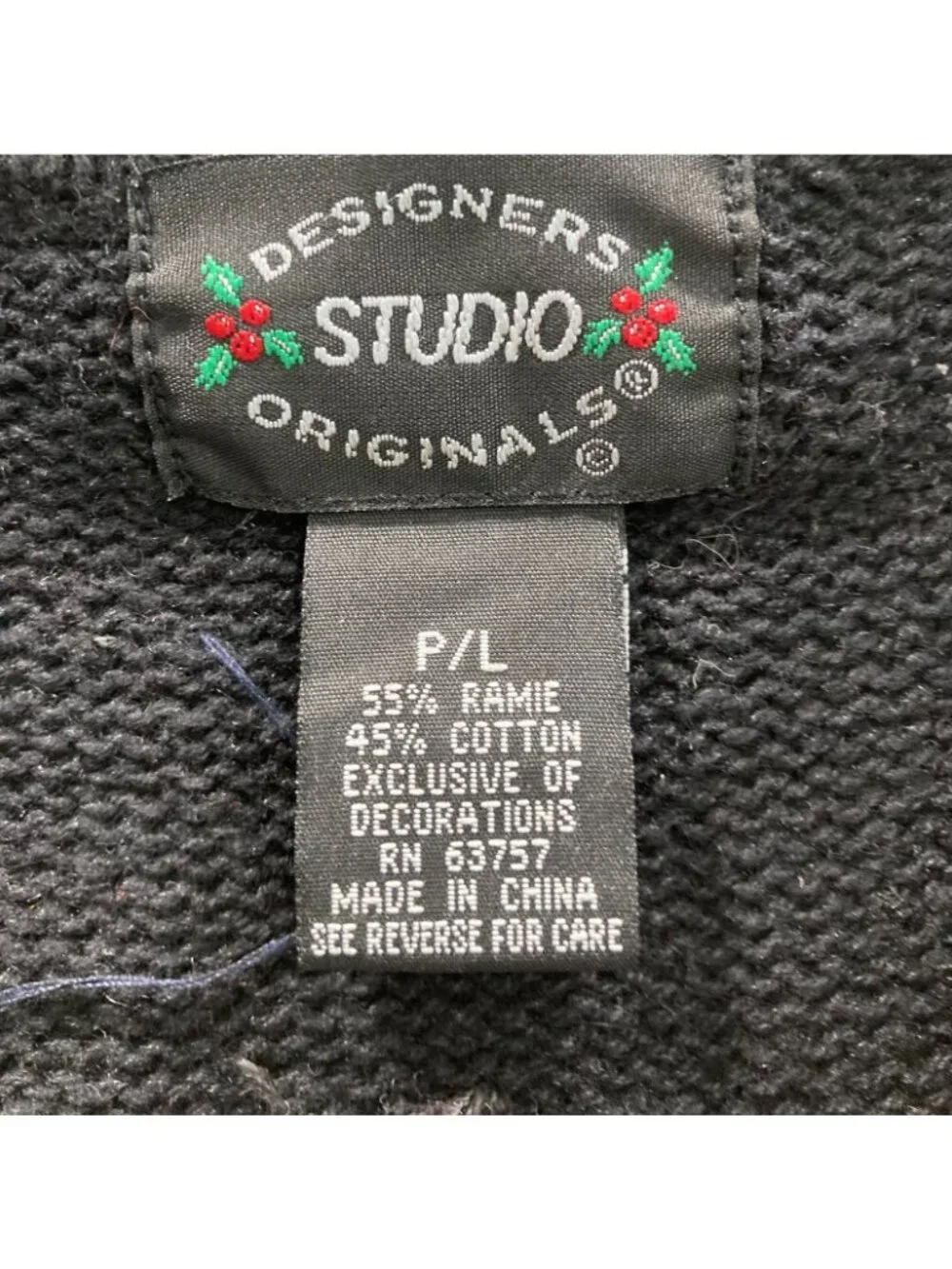 Designers Studio Patchwork Christmas Cardigan PL Black Sweater Snowman Holiday